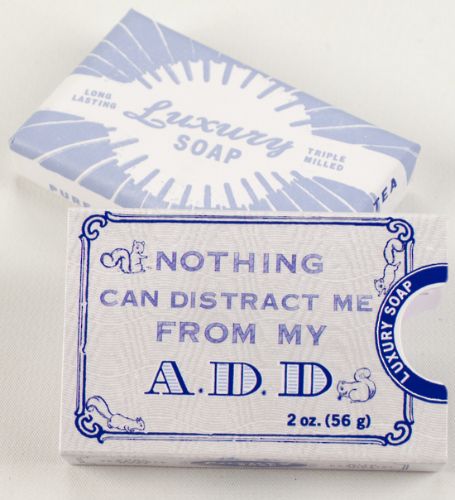 Blue Q Soap - A.D.D., a 2 oz. vegetable-based soap with uplifting white tea and violet scent, perfect for multitaskers.