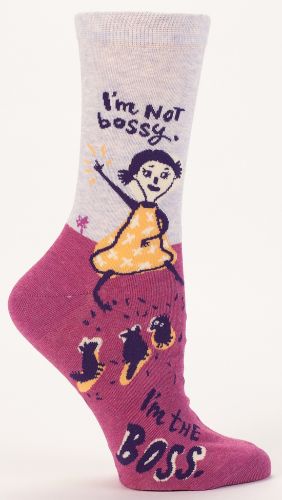 Bold women's socks with "I'm Not Bossy" statement, made of a soft cotton blend for comfort and style, sizes 5-10.