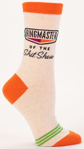 Vibrant women's Ringmaster Socks in a whimsical circus theme, crafted for comfort and style, fitting shoe sizes 5-10.