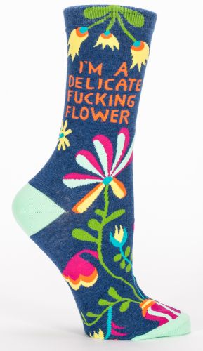 Floral-patterned socks with a bold message, offering comfort and durability for women's shoe sizes 5-10.