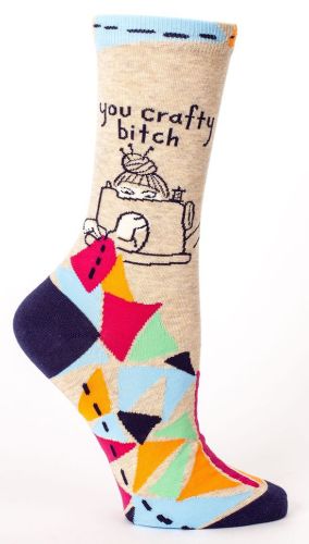 Playful "You Crafty Bitch" socks for women, blending cotton and nylon for comfort and style. Perfect for showcasing your creativity.