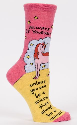 Vibrant 'Always Be A Unicorn' socks for women, promoting positivity with a whimsical unicorn design and a cozy fit.