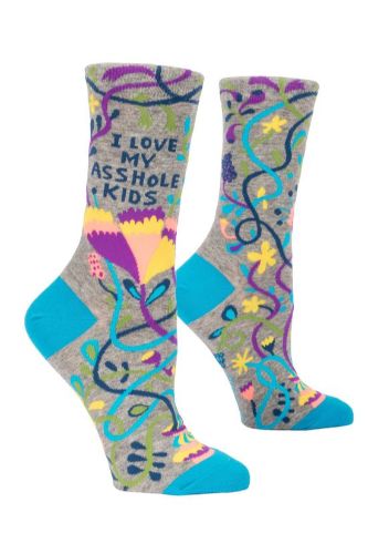 Humorous "Love My Asshole Kids" socks for women, perfect blend of comfort and cheeky fun for playful parents.