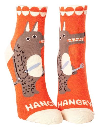 Playful ankle socks featuring a growling character and dull knives, perfect for adding humor to your wardrobe.