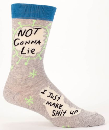 Men's socks featuring humorous quotes, crafted from breathable fabric for comfort, suitable for shoe sizes 7 to 12.