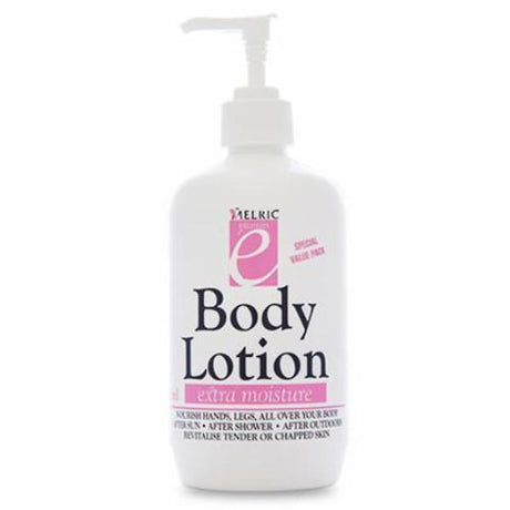 Rich Vitamin E lotion in a 500ml pump bottle for deep hydration and skin nourishment, featuring natural moisturizers and a light fragrance.