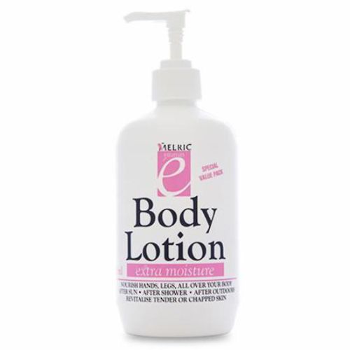 Rich Vitamin E lotion in a 500ml pump bottle for deep hydration and skin nourishment, featuring natural moisturizers and a light fragrance.