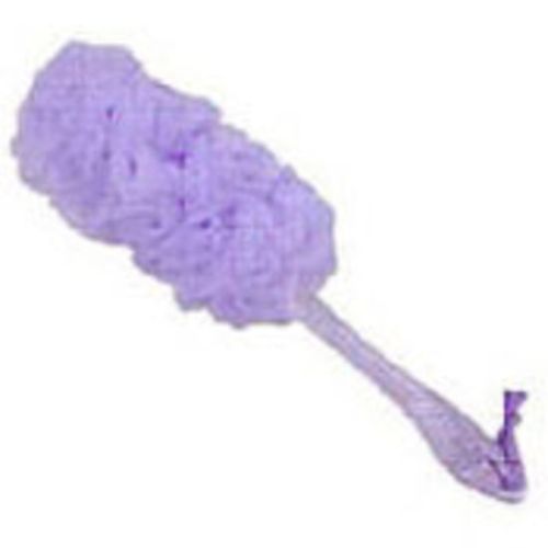 Acrylic long handle bath mesh sponge in purple, designed for comfort, exfoliation, and easy reach during bathing.