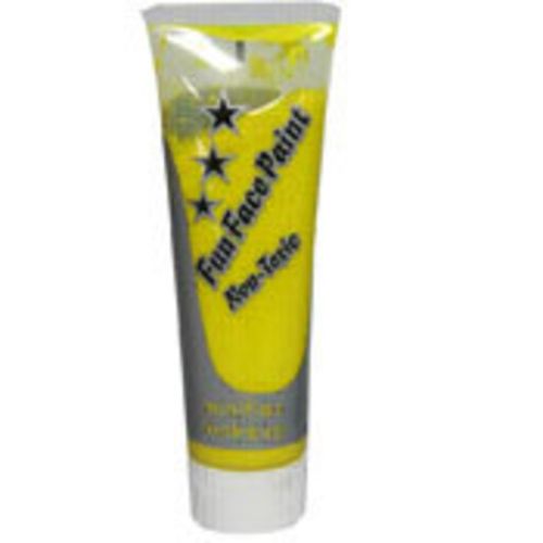Vibrant yellow face paint in a 50g container, non-toxic and easy to apply for festivals, parties, and creative events.