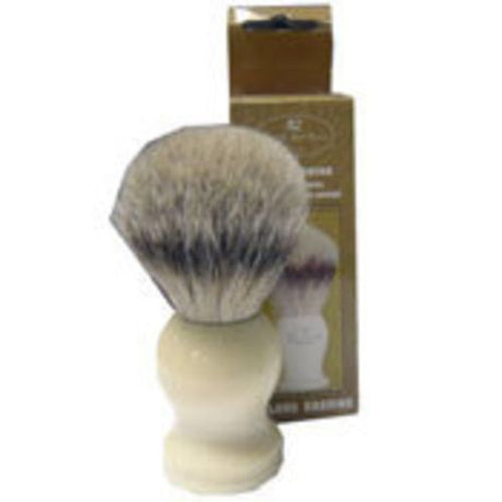 Badger hair shaving brush with an elegant ivory handle, designed for a luxurious and smooth grooming experience.