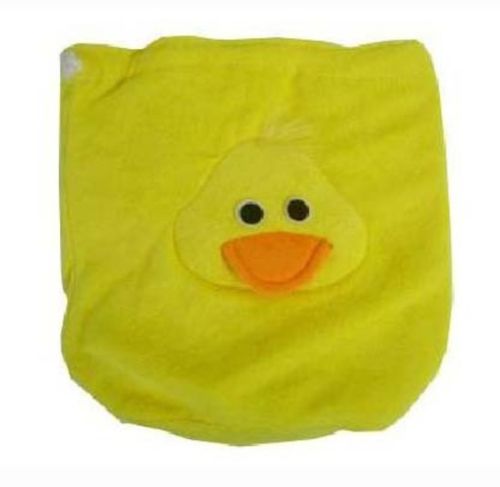 Soft terry toilet bag featuring a cute duck face design, large 28x42cm size, and easy-wipe inner lining for kids' essentials.