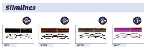 Unisex Insight Optics Tube Reading Glasses in chic colors, slim design, durable with a metal case, and multiple strengths.