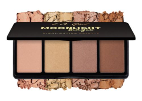 LA Girl Highlighter Palette - Moonlight Magic featuring four radiant shades for a luminous, ethereal glow on all skin tones.