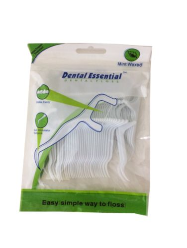 Premium dental floss bag with 90 silky strands for effective, comfortable cleaning between teeth and gum stimulation.