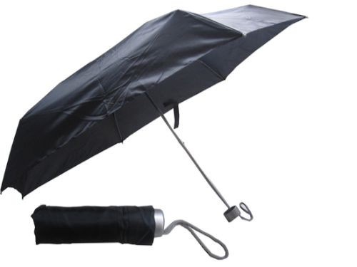 Manual open black compact umbrella, 19 inches, lightweight and portable, ideal for travel and everyday use.