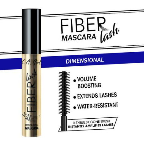 LA Girl Mascara Fiber Lash offers bold, voluminous lashes with a water-resistant formula and flexible silicone brush for easy application.