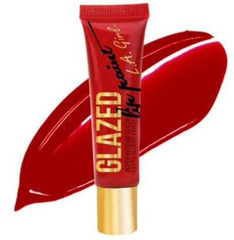 LA Girl Glazed Lip Paint in Pin-Up, a rich red lip color with glossy finish, nourishing formula, and precise applicator for defined lips.