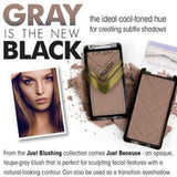 Taupe-grey powder blush 'Just Because' by LA Girl, perfect for contouring and versatile as a transition eyeshadow.