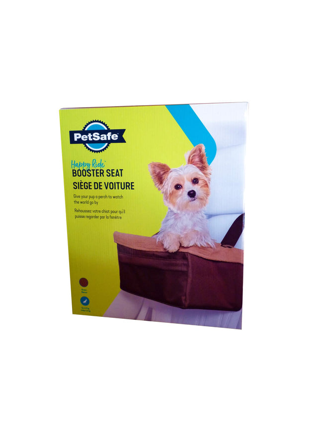 Pet booster seat for dogs up to 5kg, providing a safe, elevated view during car rides with comfortable design and easy installation.