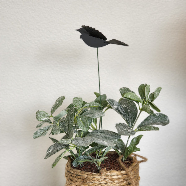Mini Tui Plant Stake with 3D wings, crafted from durable acrylic, 40cm tall, adds charm to any plant or bouquet.