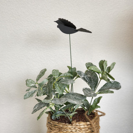 Mini Tui Plant Stake with 3D wings, crafted from durable acrylic, 40cm tall, adds charm to any plant or bouquet.
