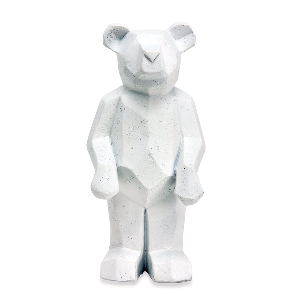 Standing white teddy bear with geo design, perfect for children's rooms, nursery decor, or as a charming gift.