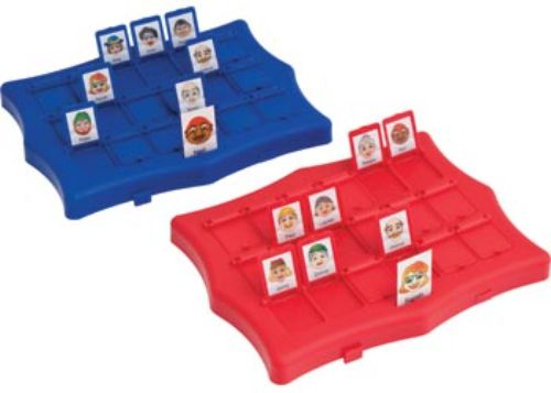 Lightweight travel game featuring two platforms and quirky face plates for fun mystery-solving with family and friends.