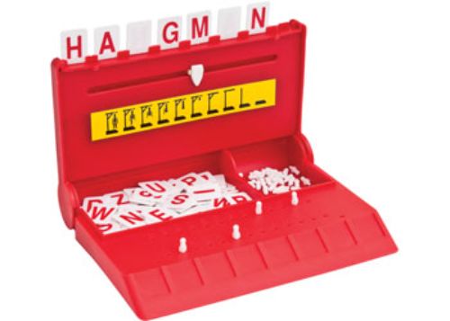 Blue Opal Travel Hangman Game with two platforms and alphabet pieces, perfect for fun on-the-go word guessing.