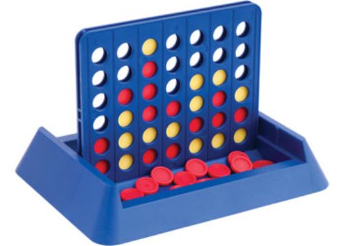 Blue Opal Travel Four in a Row Game featuring a double-sided grid and vibrant pieces for on-the-go strategic fun.