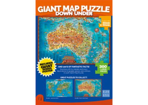 Vibrant 300-piece puzzle of Australia showcasing 500+ facts and illustrations, perfect for geography lovers and families.