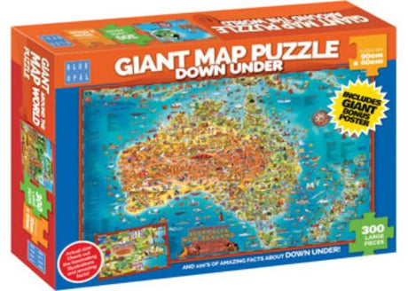 Vibrant 300pc puzzle of Australia showcasing wildlife and landmarks, includes 500+ facts and a free poster.