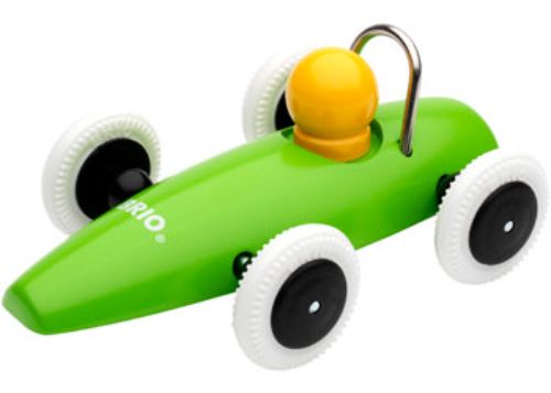 Colorful BRIO toddler race car assortment, designed for imaginative play and motor skill development. Durable wooden push toys.