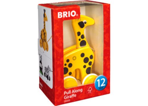 Colorful pull-along giraffe toy with movable neck and head, designed for toddlers to enhance motor skills and imaginative play.