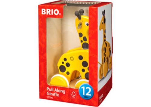 Colorful BRIO Pull Along Giraffe toy with moving head, designed for toddlers to enhance play, motor skills, and imagination.