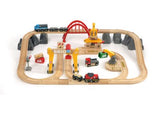 BRIO Cargo Railway Deluxe Set with 54 pieces, including a battery-powered train, loading crane, and realistic features for imaginative play.