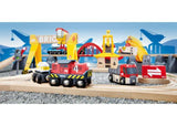 BRIO Cargo Railway Deluxe Set with 54 pieces, featuring a battery-powered train, loading crane, and mechanical functions for engaging play.