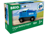 Vibrant blue cargo battery engine toy train with intuitive tap controls, perfect for imaginative play and fine motor skill development.