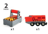 Remote control train engine set with intuitive controls, light and sound effects, designed for imaginative play.