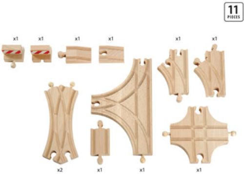 BRIO Tracks Advanced Expansion Pack includes 11 versatile wooden pieces for creative railway designs and imaginative play.