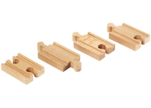 Set of 4 BRIO Mini Straight Tracks for expanding wooden railway systems, promoting creativity and fine motor skills.