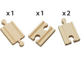 Four high-quality wooden mini straight tracks for BRIO railway sets, promoting creativity and fine motor skills in play.