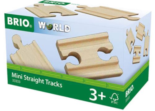 Four high-quality wooden mini straight tracks designed to expand BRIO railway collections for imaginative play.