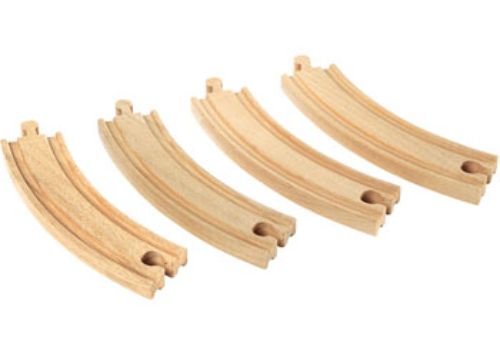 Large curved wooden tracks for BRIO train sets, enhancing creativity and playtime for young engineers.