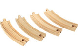 Large curved wooden tracks for BRIO train sets, enhancing creativity and playtime for young engineers.