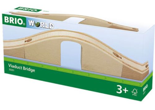 Wooden BRIO Viaduct Bridge set with three pieces, enhancing train tracks and promoting imaginative play for toddlers.