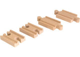 4-piece BRIO Mini Straight Track Pack made of durable wood, perfect for expanding wooden railway layouts for imaginative play.