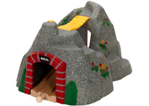 Colorful BRIO Adventure Tunnel for wooden trains, featuring four sounds for engaging play and creativity.