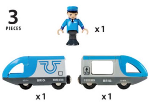 BRIO BO Travel Battery Train set with 3 pieces, featuring a driver and designed for imaginative play on BRIO tracks.