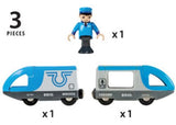 BRIO BO Travel Battery Train set with 3 pieces, featuring a driver and designed for imaginative play on BRIO tracks.