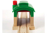 BRIO Destination Train Garage with a rotating knob, serving as a storage hub and tunnel for imaginative train play.